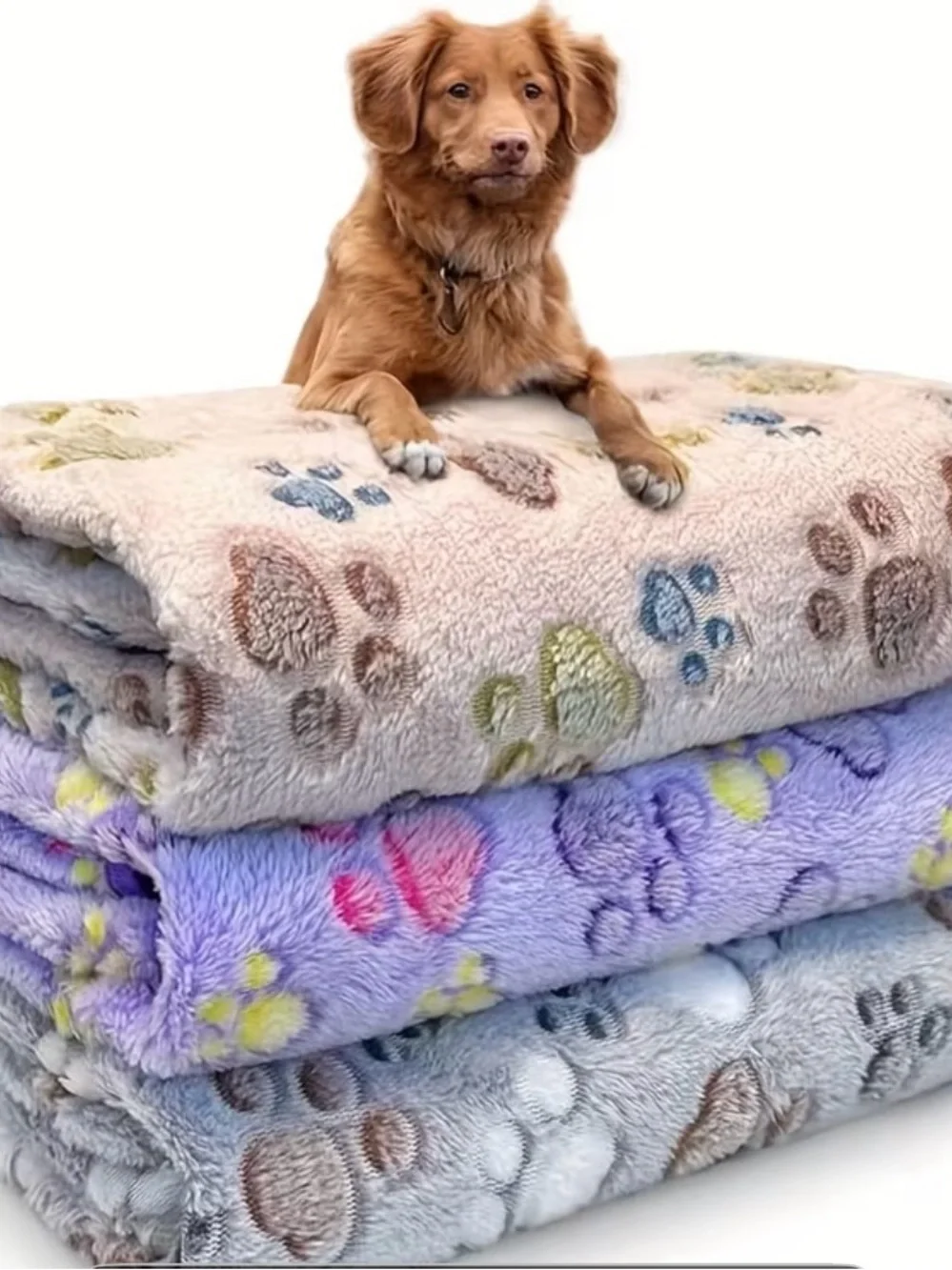 Plush Paw Print Pet Blanket - 20” x 30” Gray, Lavender or Tan
